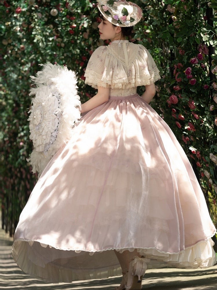 Set Classic OP Full Neck Beige Print Elegant Lolita Bluebell Edward Dress