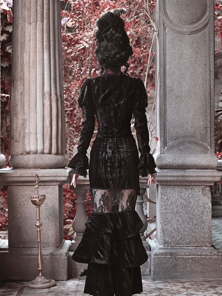 Halloween Gothic Schwarze Samt Kurze Vampirjacke