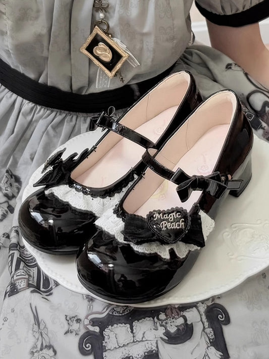 Featuring Heel Shoes Heart for Low Black Lolita Details Sweet