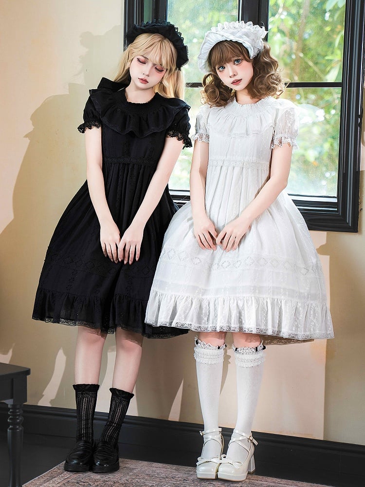 White Lolita Waist Shiro High Puff Cotton Sleeves Dress Sweet