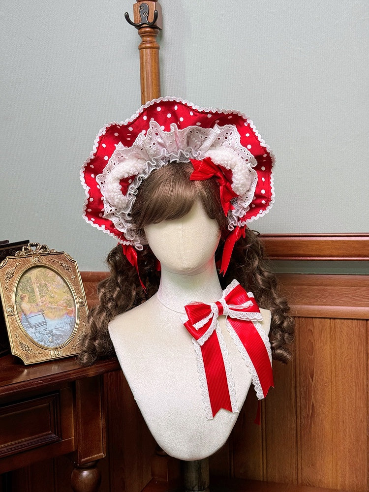 Rosa Blau Rot Punkte Motorhaube Polka Schwarz / Bär Ohren Lolita mit