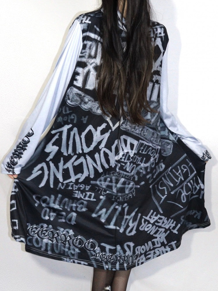 Fashion Print Gyaru Gray Letter Dress