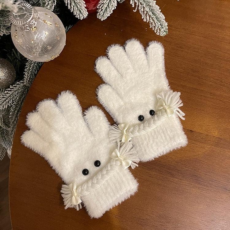 Black/White Lolita Braids Bowknot Plush Gloves