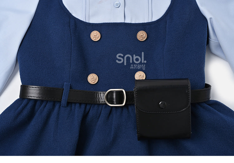 Zootopia Judy, zweiteiliges Kleid im Preppy-Stil, Marineblau, mit kostenloser Gürteltasche