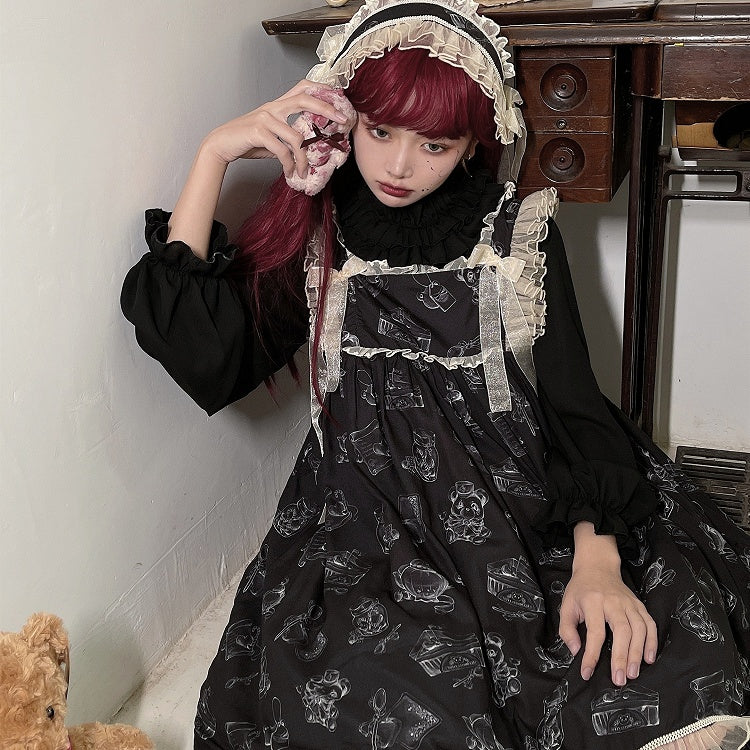 Eleganter Rock mit Bären-Quadrat-Ausschnitt und Wendy-Pullover-Print