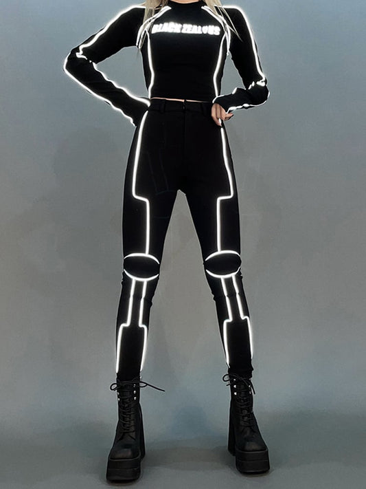 Pants High Reflective Bikecore Futuristic Waist Cyberpunk
