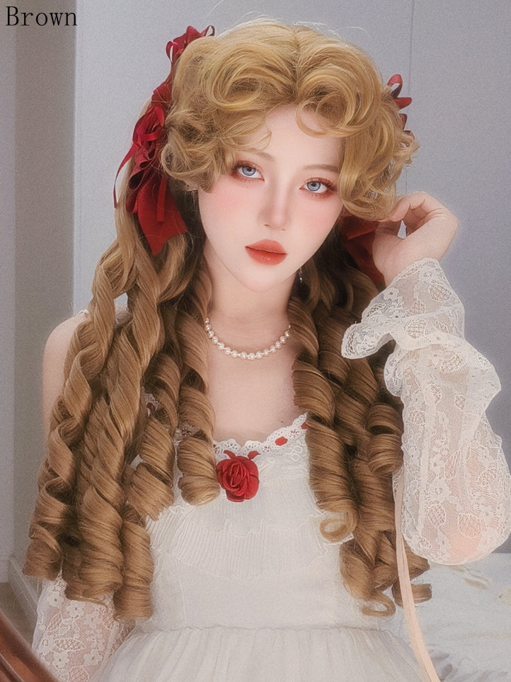 Wig Brown/Brown/Black Clips Short Claw With Double Roman + Ponytail Light Curly Bangs 50CM