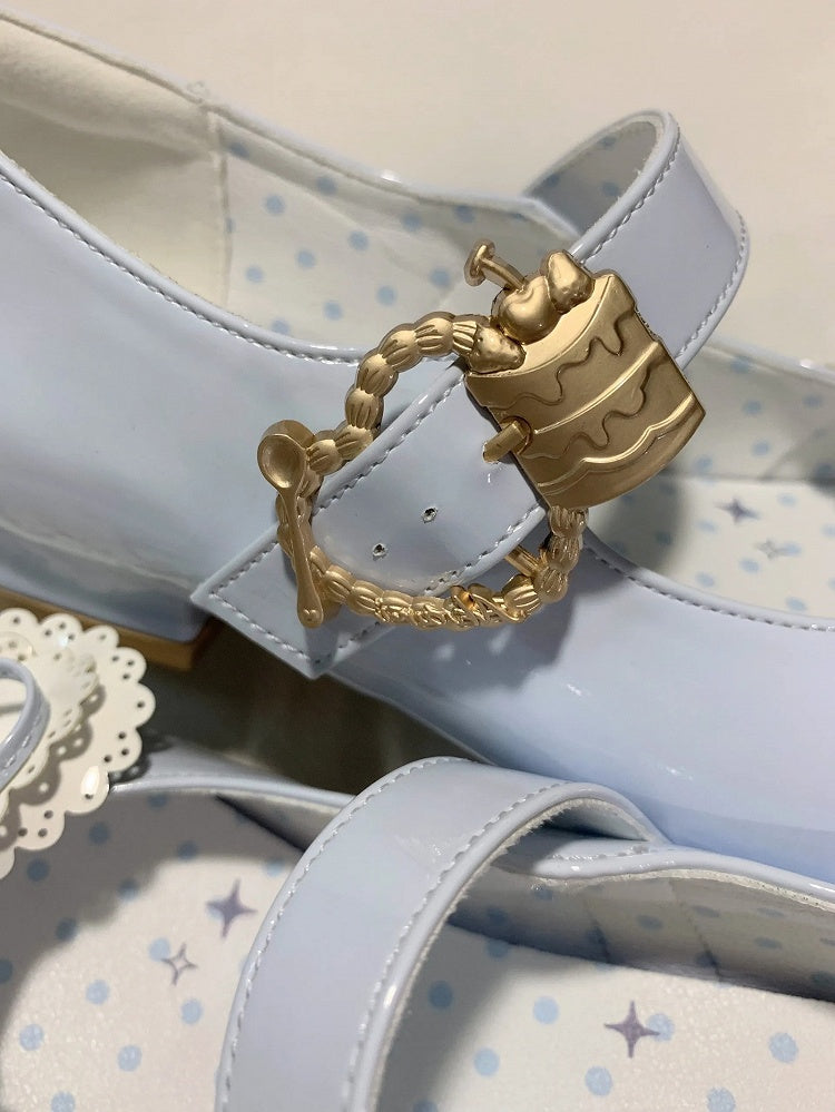 Bow with Design Cake Blue - Heel Layered Lolita Shoes Buckle Pumps Light Low Cute