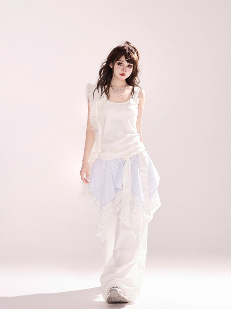 Shoulder White Angel Wings Design Back Tank Top Adjustable Straps
