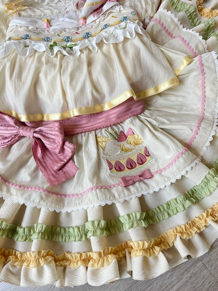 Jumper Cake Strawberry Skirt Pastel Color Summer Cream Embroidery Sweet Lolita