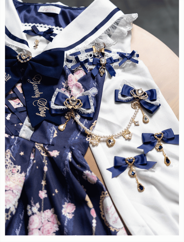 Celestial Collection Moon Options Jirai Kei Bowknot Hairclips with Beaded Chain Gemstone Star 5 Color