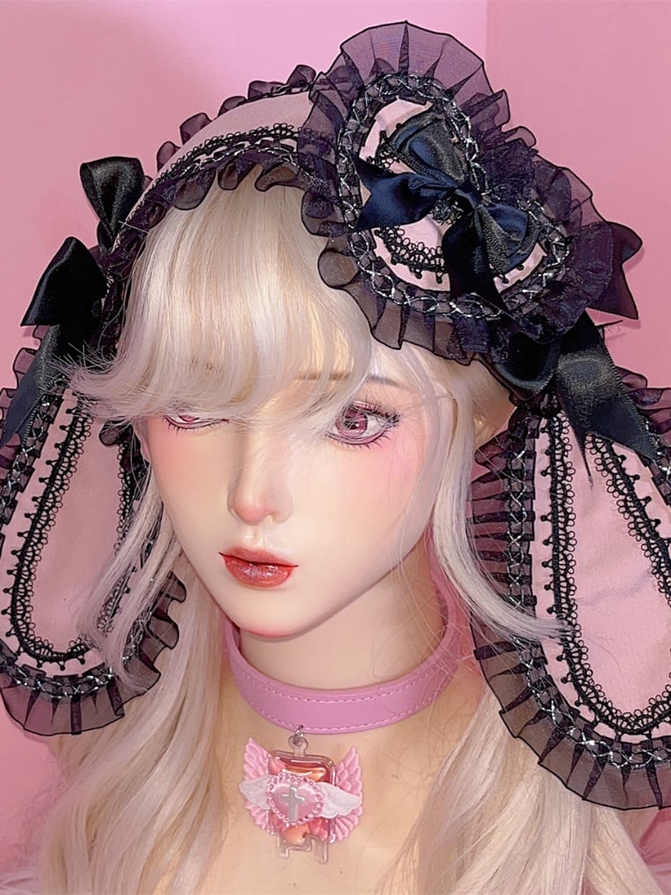 Y2K Lace Trim Bunny Ears Design Jirai Kei Hairband