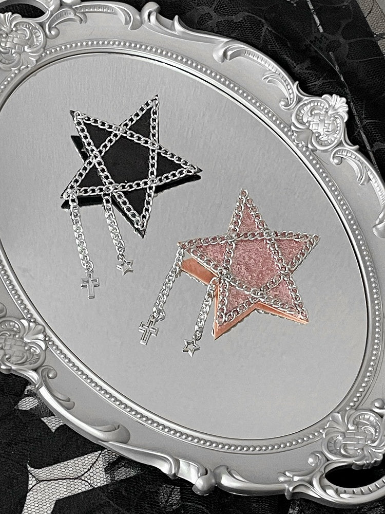 Rhinestone Black/Pink Cross Hairclip Charm Star