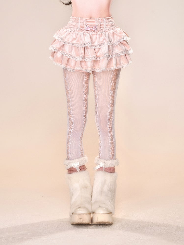 Schwarz-rosa Balletcore-Stufenrock mit Spitzenbesatz