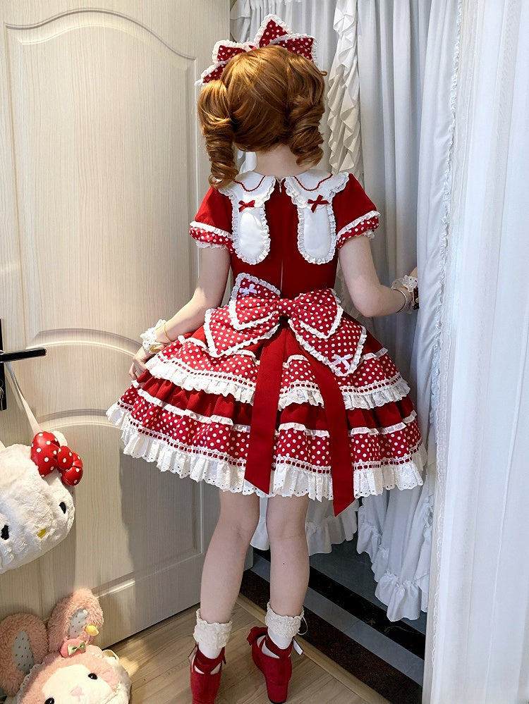 Collar Red Ears Sweet Lolita Dress Dots Bunny Polka Accents Bow Back
