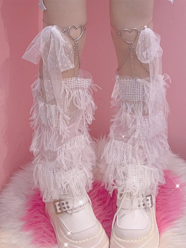 Garters Strap Self-tie Heart Sleeves Y2K With White/Black Tassels Leg Decorated