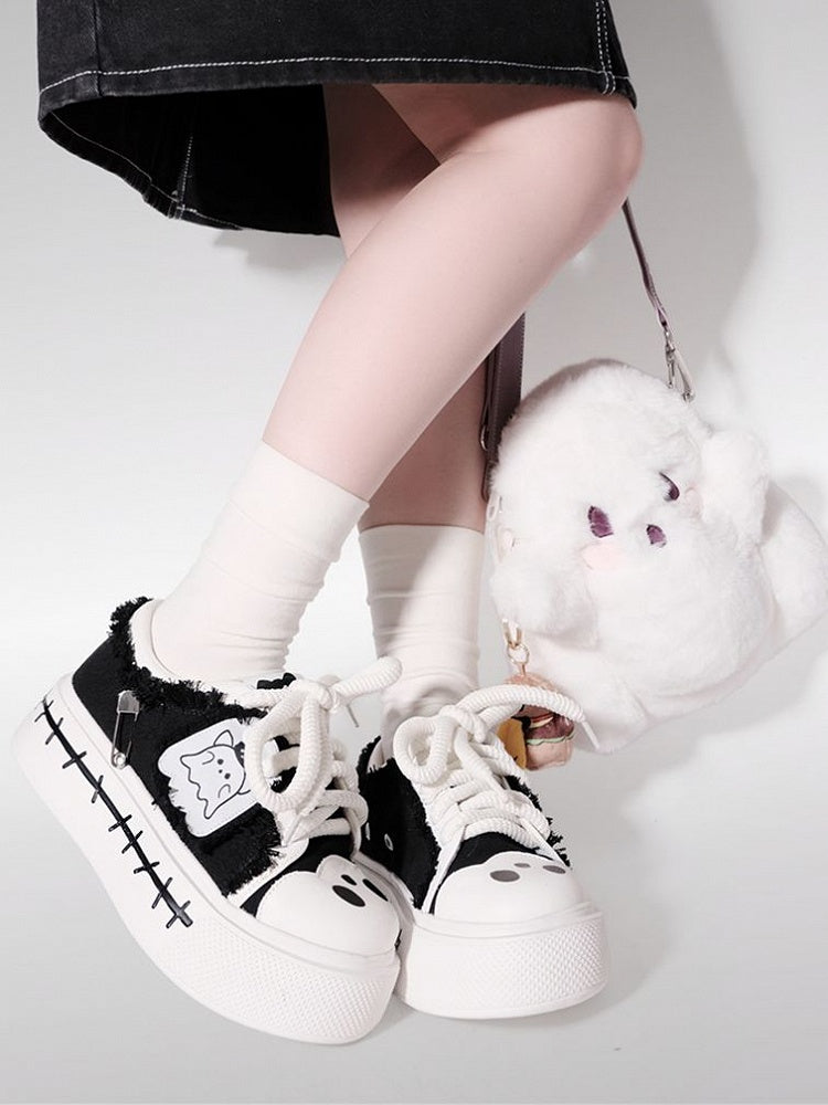 Sneakers Cute Black Ghost Platform Canvas und Weiß
