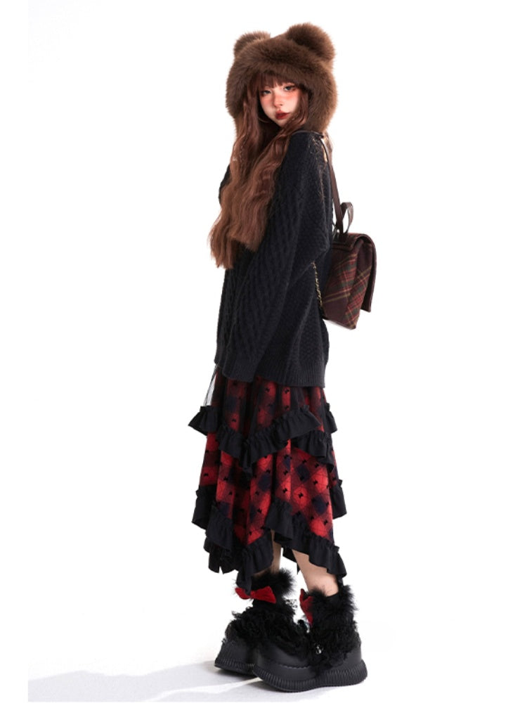Black Round Neck Loose Sweater