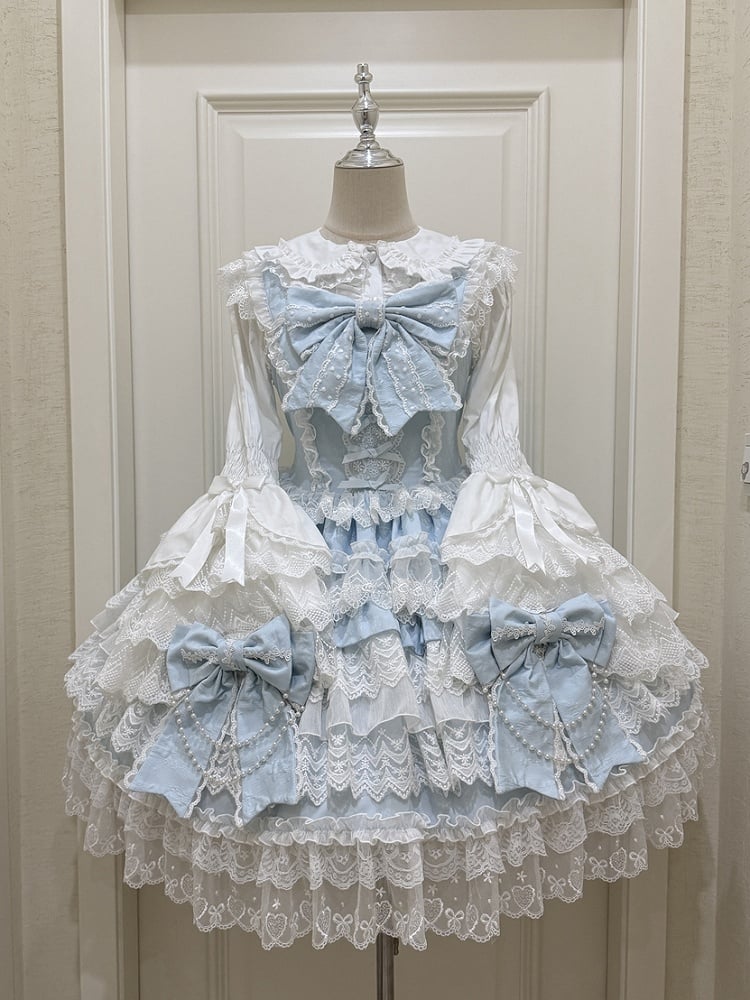 / Ears Collar Black Sleeves White Pink Bunny Long Shirt