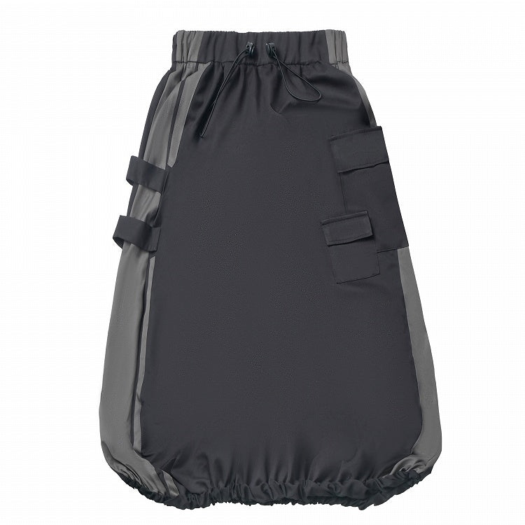 Saum Ballonrock-Version, kurze/lange Taille, Kordelzug und schwarz-grauer Farbblock