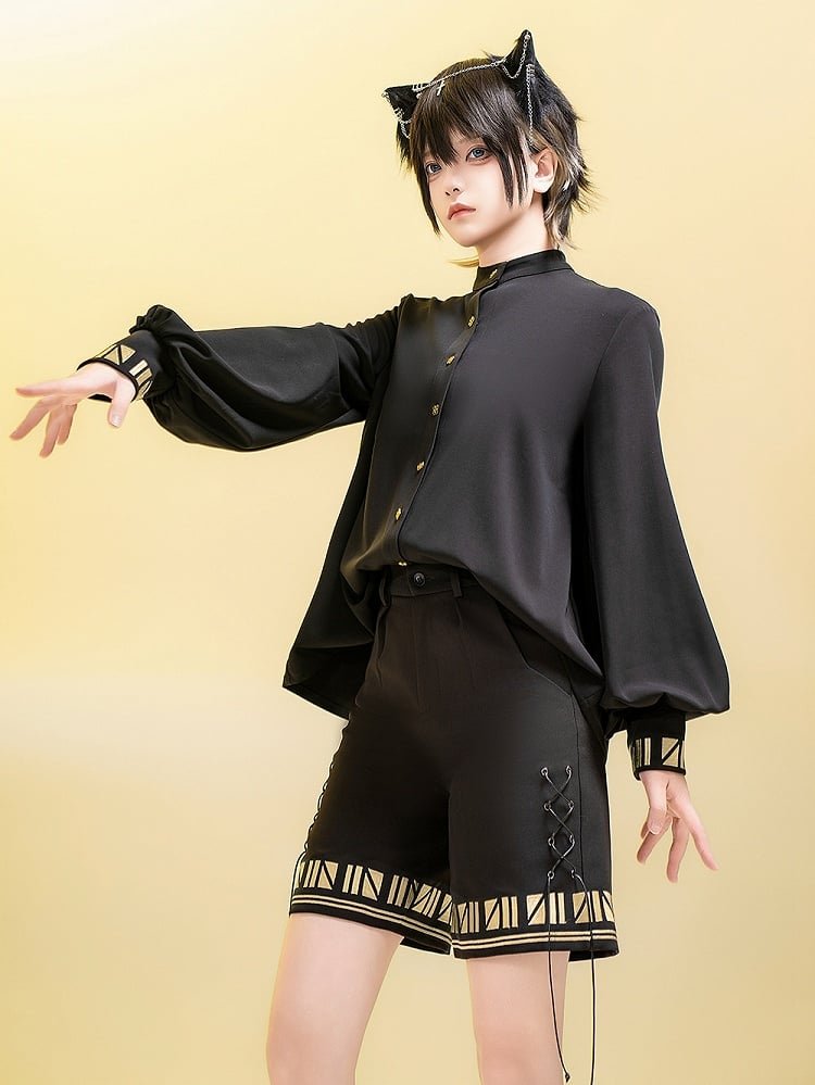 Lange Stickerei Shirt Stil schwarze Manschetten Gold Lolita Ouji Ärmel mit ägyptischen
