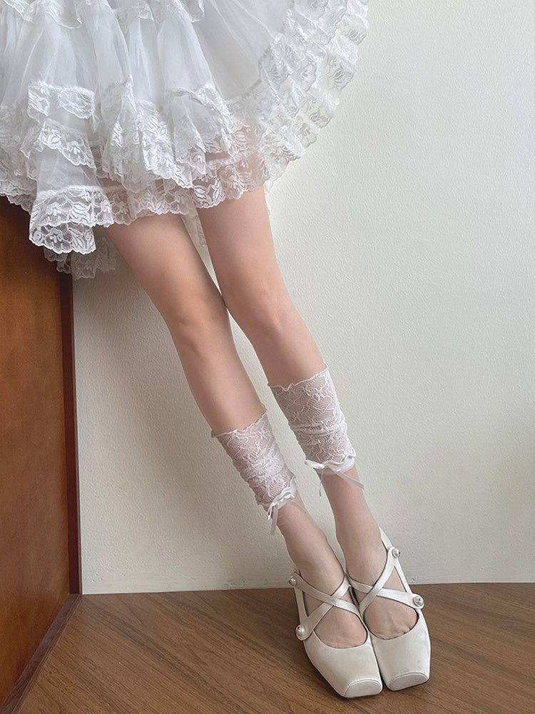Socks Lace Semi-sheer White Ruffled Calf