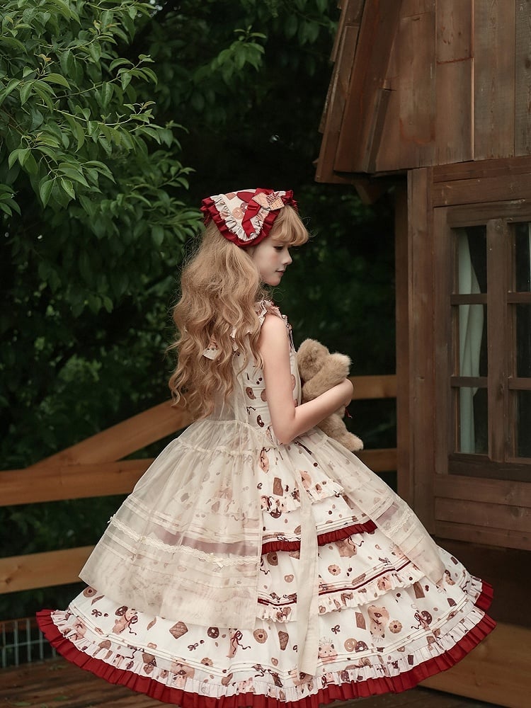 Apron Sweet Bowknots Beige Lolita with