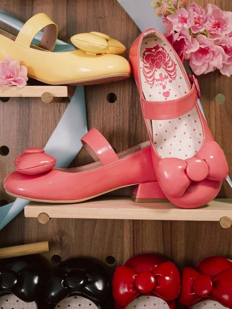 Mary Bow at Lolita Top Pink Toe Janes - Sweet Heart Heels Buckle Round Dark Low