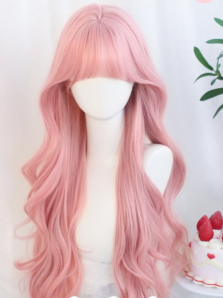 80-85cm Wavy Bangs Pink WIth Long Wig