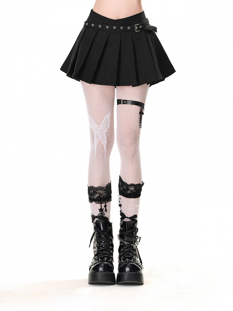 JK Uniform Pleated Skirt Buckle Belt Black