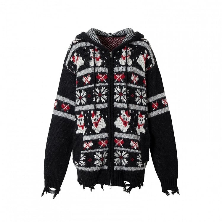 Schwarzbrauner Mohair-Kapuzenpullover