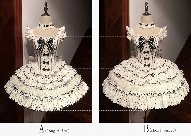 Süßes Lolita-Kleid mit Punkten, vielseitigem OP/JSK-Design und gestuftem Saum, Weiß