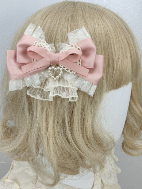 Heart Hairclip Pink Decoration Trim Dusty Bow Lace