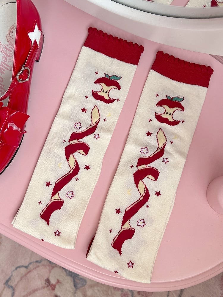 Apple Socks Lolita Red Christmas Calf