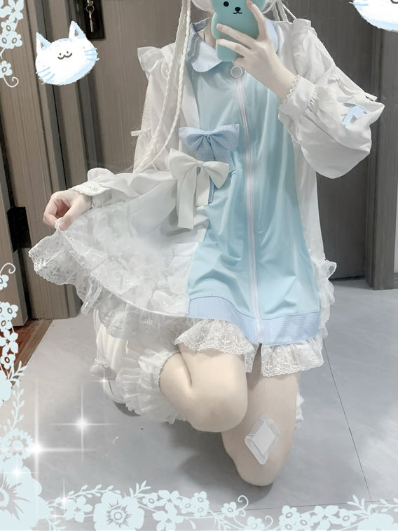 Jirai Kei Tenshi Dress Blue Tiered Ruffles Sun Protection Chiffon Kaiwai
