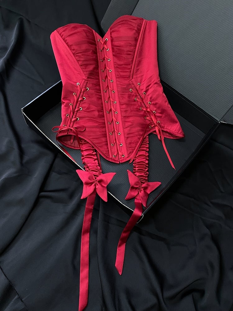 Satin White Butterfly Black Clips Dress Red /