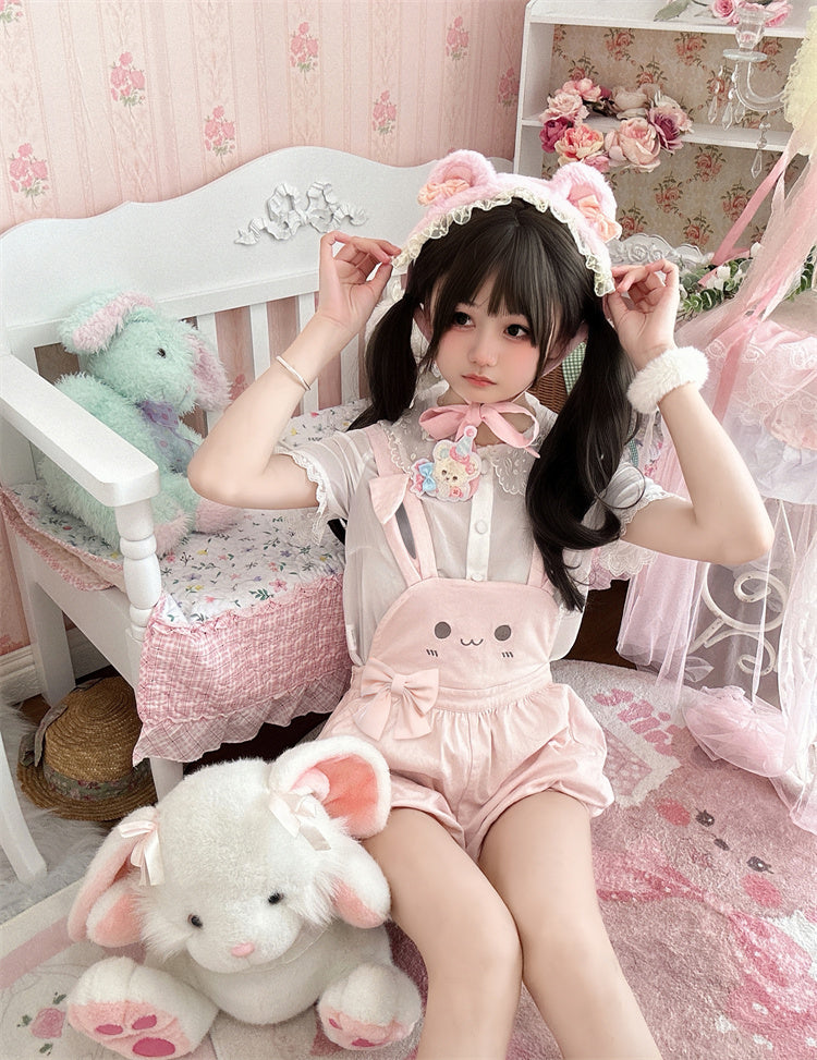 Shorts Bunny/Brown Bear Overalls Bubble Pink