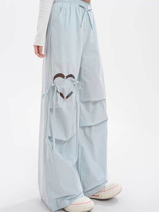 Blau/Rosa Hose mit weitem Bein und herzförmigem Ausschnitt und Kordelzug in der Taille