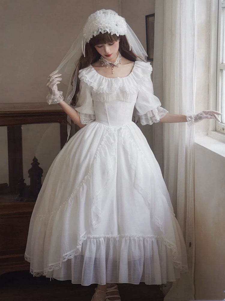 Basque Dress Boned Elastic White Classic Waist All Lolita Neckline