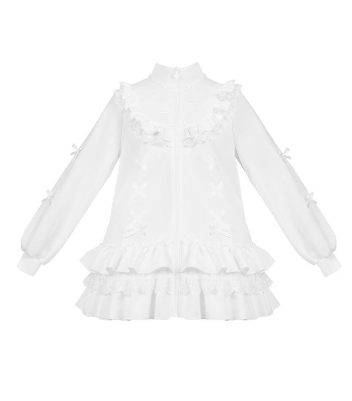 Embroidery Kei-inspired White Jirai Cross High Neck Goth Dress