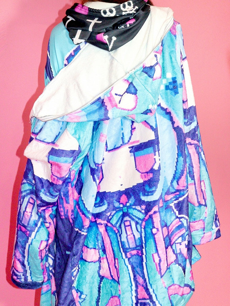 Blueberry Y2K Blaue Kapuzenjacke mit Bären-Print, Cartoon