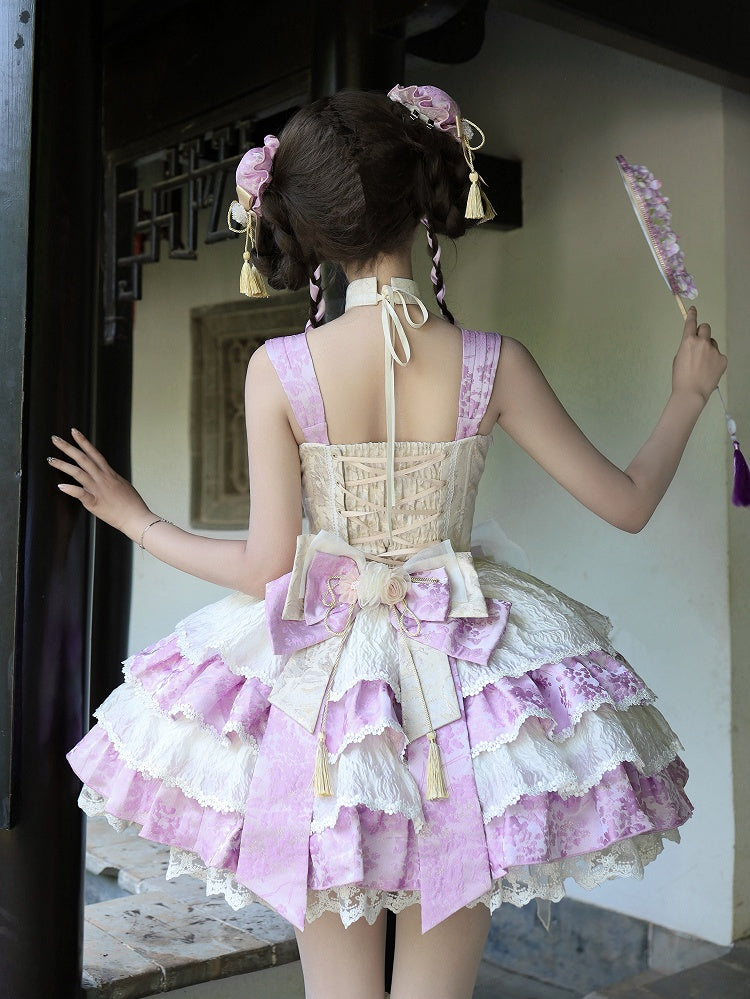Rockkleid Lolita Neckholder Basken Taille Abnehmbar Qi Lila Stufen