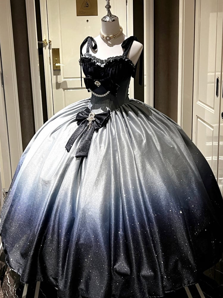 Shimmering Starry Night Gradient Blue Gorgeous Birthday Dress Prom Gown