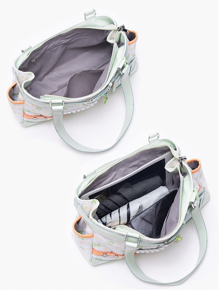 White Green Clover-Themed Large Capacity Tote Ita Bag with Strap Accents And Detachable Ita Card Holder