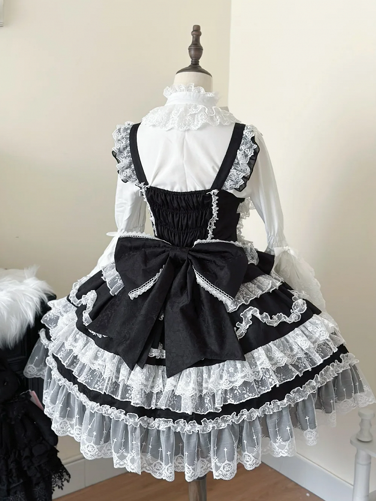 Decorated Dress Jumper Black Skirt Trims Lolita White Bows Hanayome Lace
