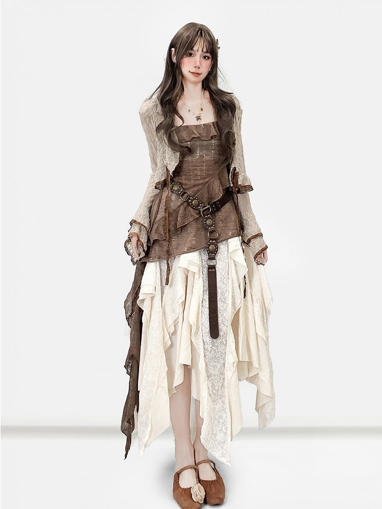 Bell Sleeves Hem White Millard Brown + Cardigan Fashion Dress Asymmetrical Cami Skirt