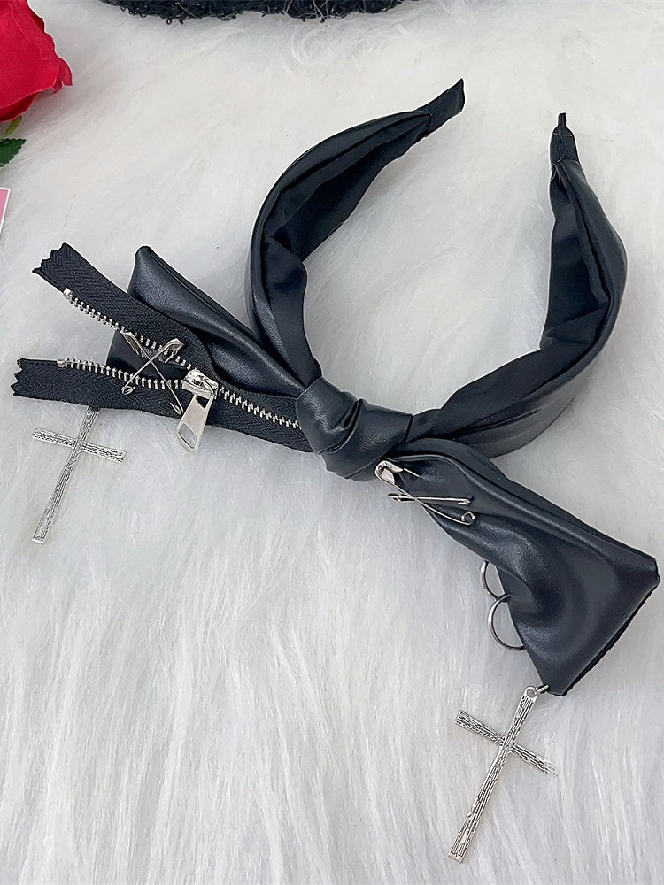 Reißverschluss Bowknot Punk Pin Schwarz Design Kreuz Verziert Charme PU Y2K