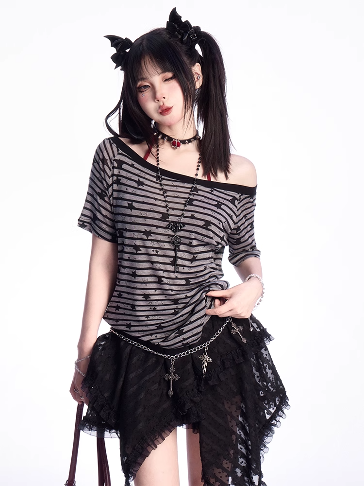 Black Handkerchief Hem Tiered Lace Skirt