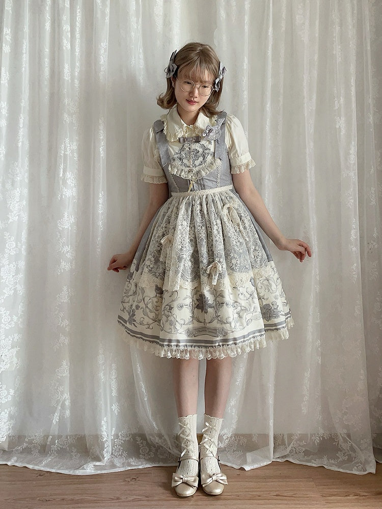 Jumper Titmouse Lolita and Print Gray Floral Skirt