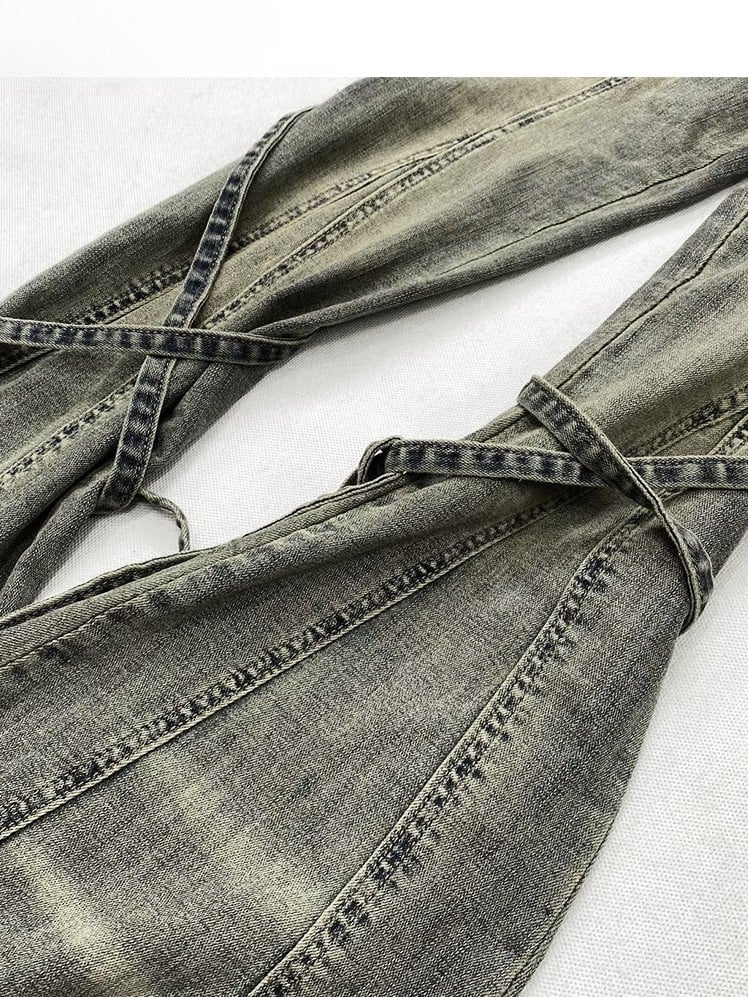 Design Jeans Silhouette Lace-up Faded Glamorous Wash Bittersweet Detail Kawaii Green Flare